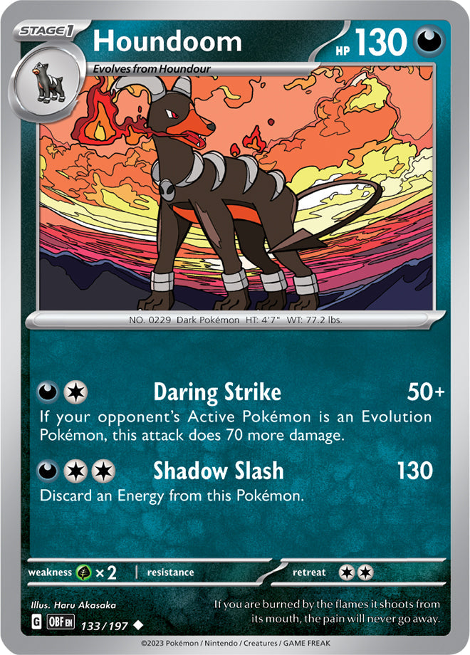 Houndoom #133/197 Uncommon - Obsidian Flames Pokemon card