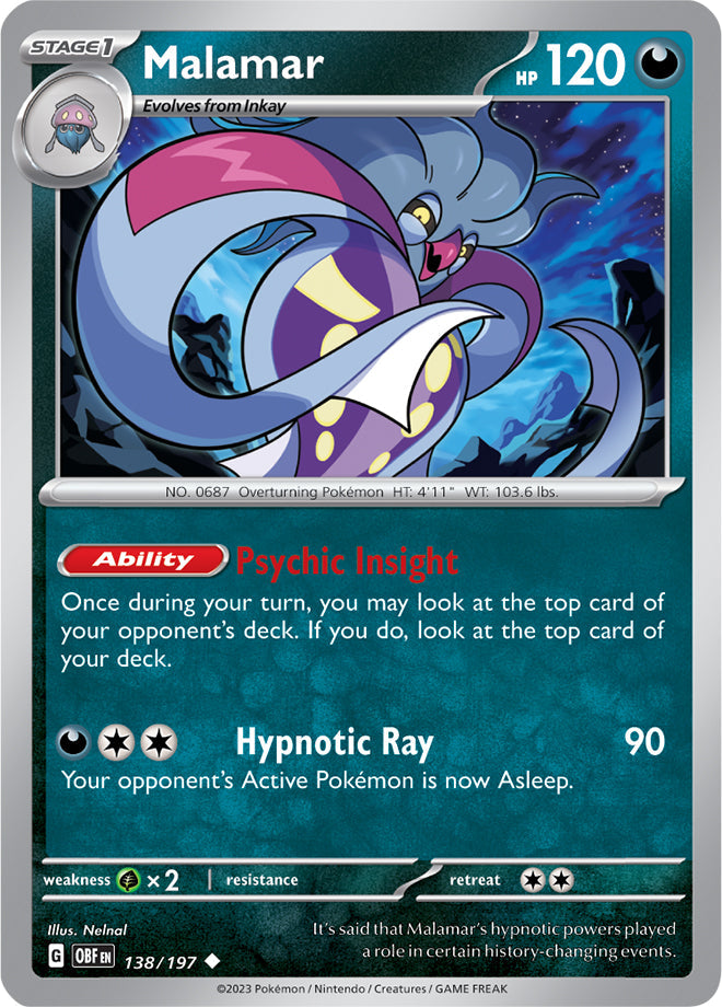 Malamar #138/197 Uncommon - Obsidian Flames Pokemon card