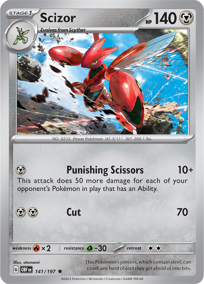 Scizor #141/197 Rare - Obsidian Flames Pokemon card