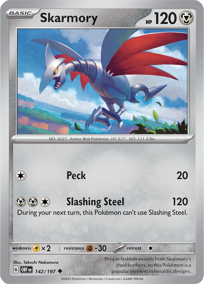 Skarmory #142/197 Uncommon - Obsidian Flames Pokemon card