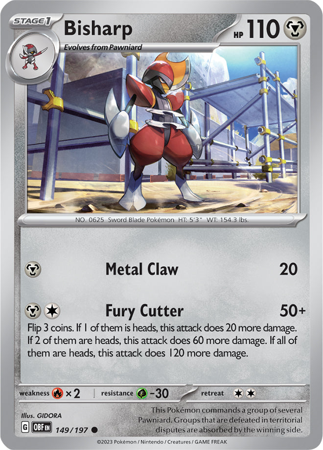 Bisharp #149/197 Common - Obsidian Flames Pokemon card