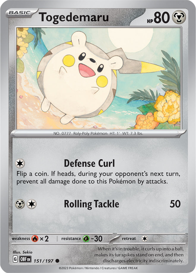 Togedemaru #151/197 Common - Obsidian Flames Pokemon card