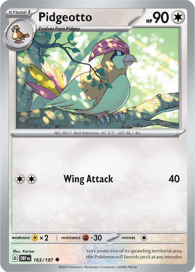 Pidgeotto #163/197 Uncommon - Obsidian Flames Pokemon card