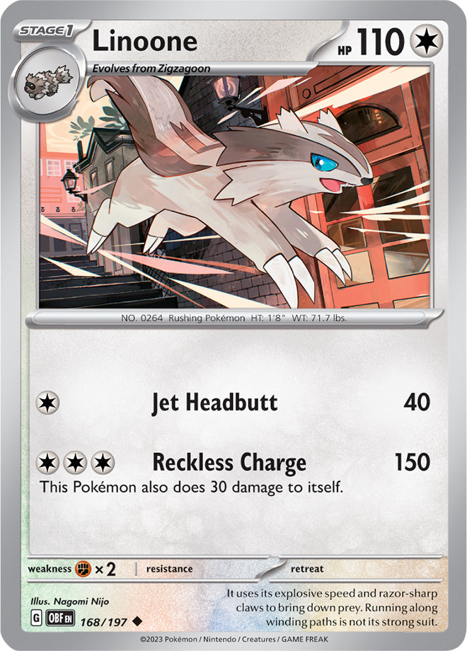 Linoone #168/197 Common - Obsidian Flames Pokemon card