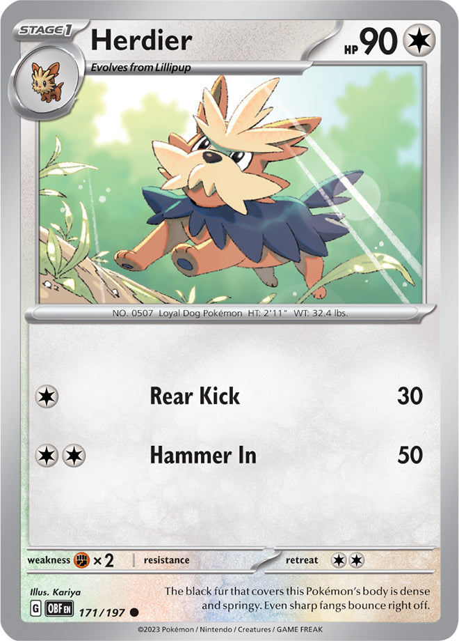 Herdier #171/197 Common - Obsidian Flames Pokemon card