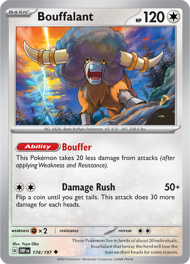Bouffalant #174/197 Uncommon - Obsidian Flames Pokemon card