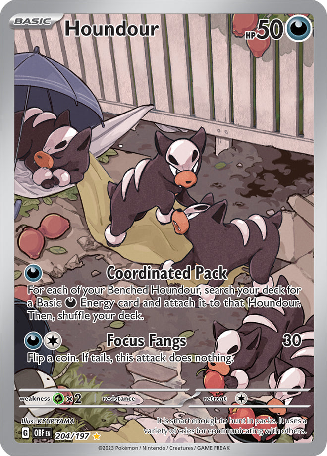 Houndour #204/197 Illustration Rare - Obsidian Flames Pokemon card