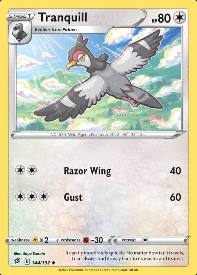 Tranquill #144/192 Uncommon - Rebel Clash Pokemon card