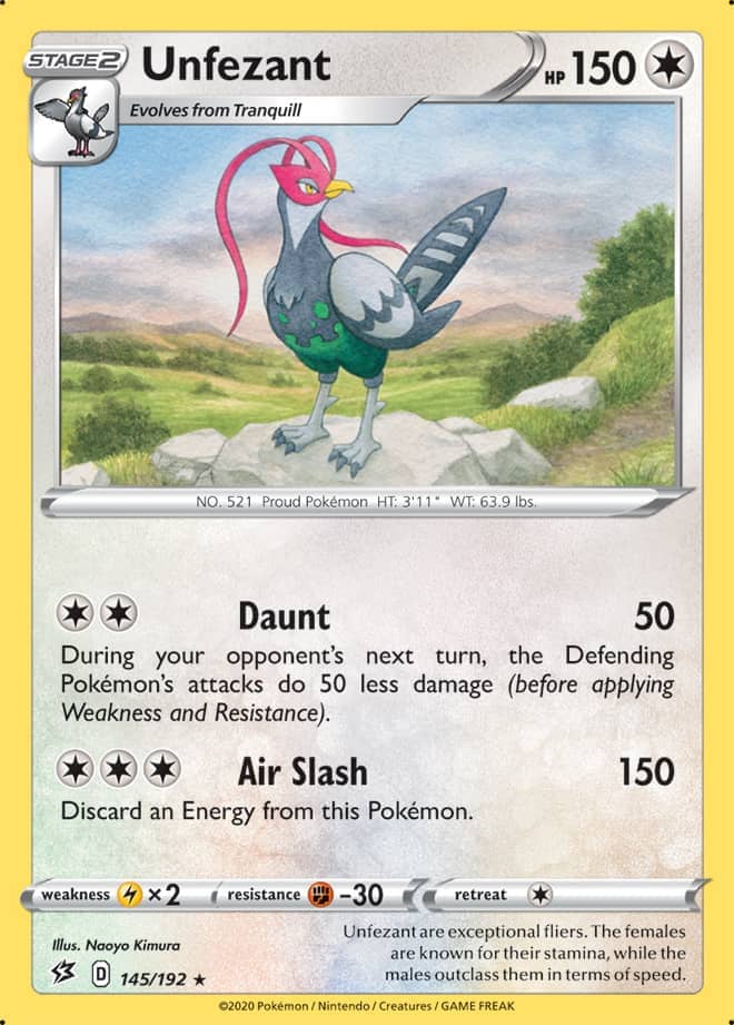 Unfezant #145/192 Rare - Rebel Clash Pokemon card