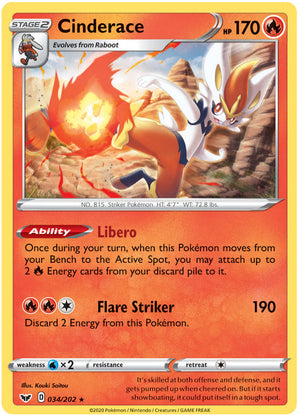 0034 Cinderace Holo Rare Sword & Shield Base Set