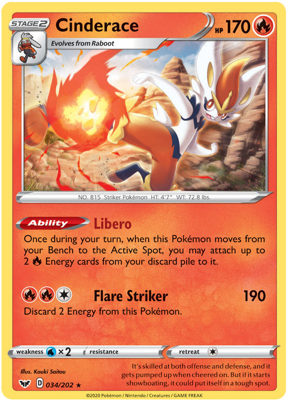 0034 Cinderace Holo Rare Sword & Shield Base Set