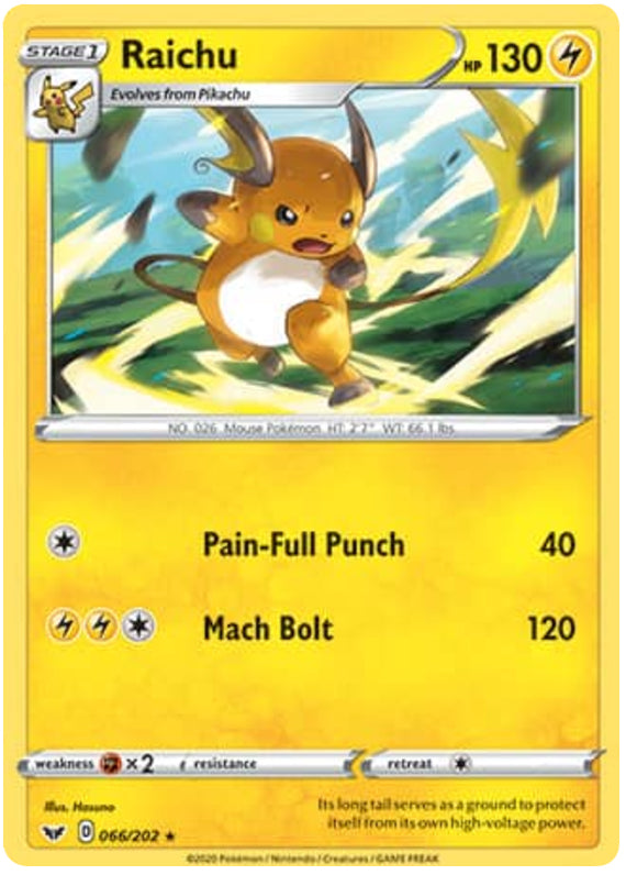 Raichu #66/202 Rare - Sword & Shield Base Set Pokemon card