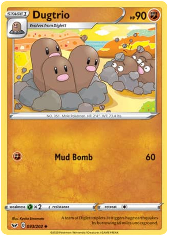 0093 Dugtrio Uncommon Sword & Shield Base Set