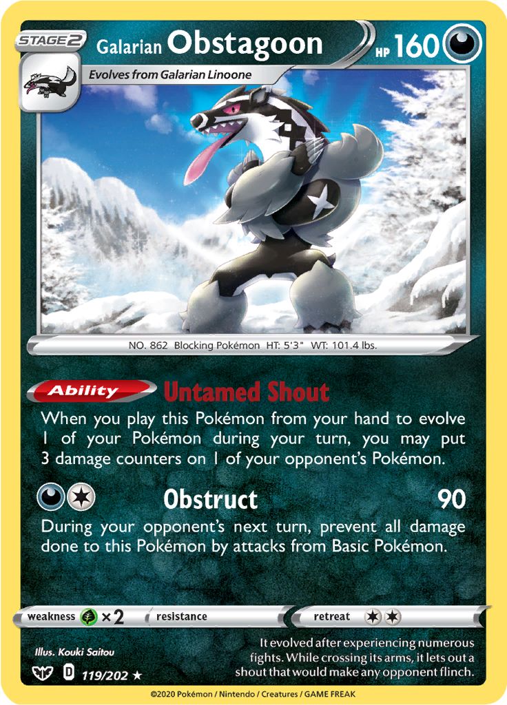 Pokemon Sword & Shield Galarian Obstagoon #119