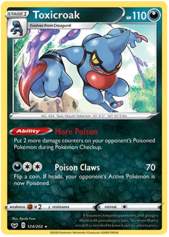 Toxicroak #124/202 Holo Rare - Sword & Shield Base Set Pokemon card