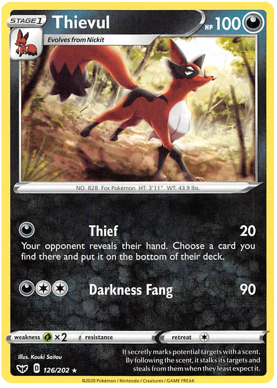 Thievul #126/202 Rare - Sword & Shield Base Set Pokemon card
