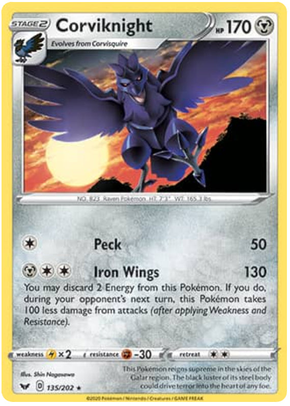 Corviknight #135/202 Rare - Sword & Shield Base Set Pokemon card