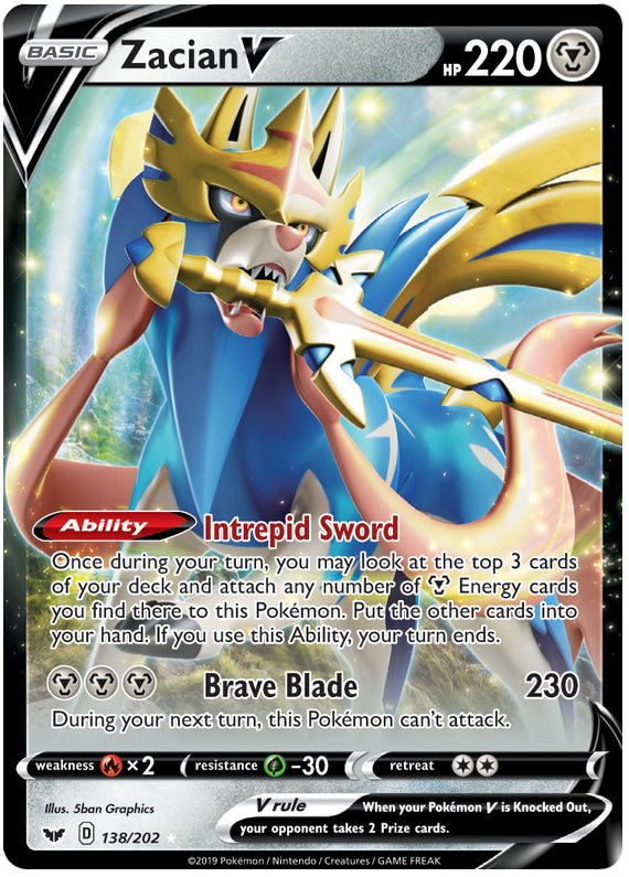 Zacian #138/202 Ultra Rare - Sword & Shield Base Set Pokemon card