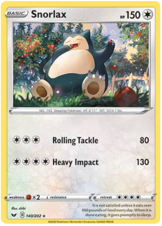 Snorlax #140/202 Rare - Sword & Shield Base Set Pokemon card