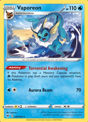 0030 Vaporeon Rare Vivid Voltage