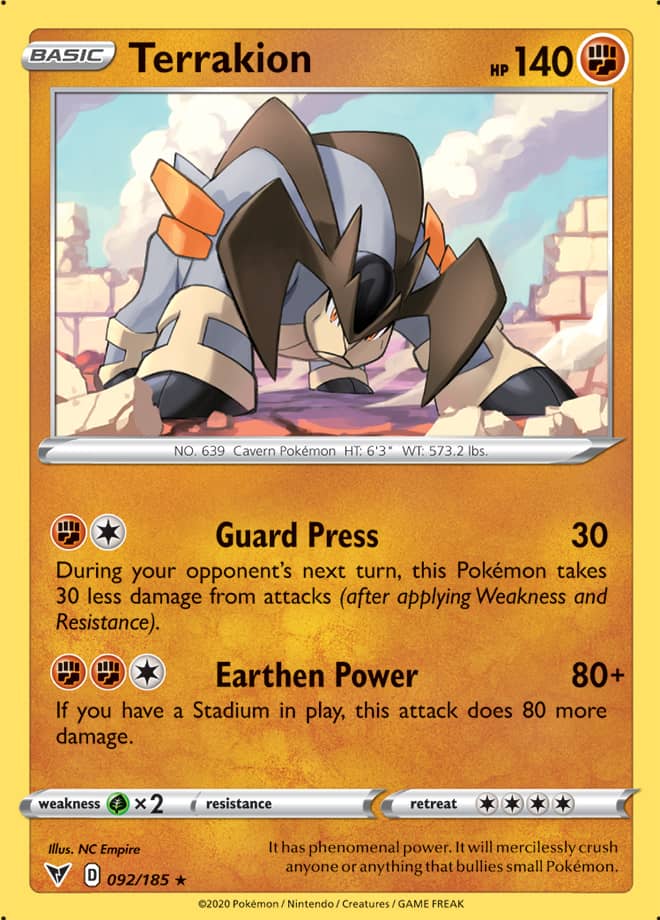 Terrakion #92/185 Rare - Vivid Voltage Pokemon card