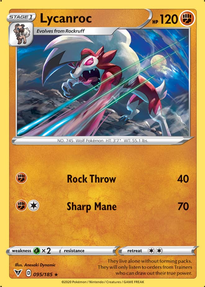 Lycanroc #95/185 Rare - Vivid Voltage Pokemon card