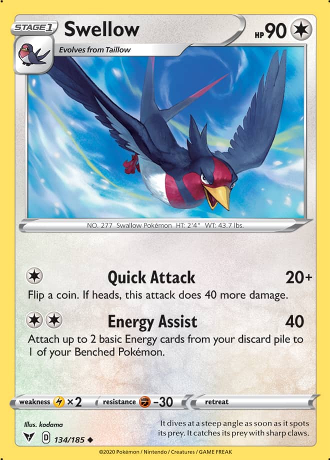 Swellow #134/185 Uncommon - Vivid Voltage Pokemon card