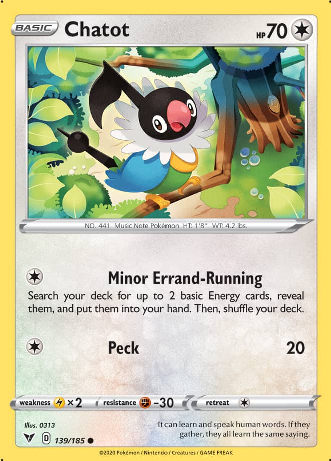 Chatot #139/185 Common - Vivid Voltage Pokemon card